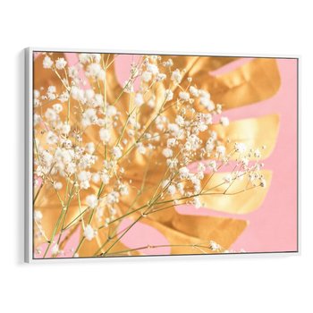 Obraz w ramie 120x80 - : Elegancja w Złocie - złote, liście - rama biała