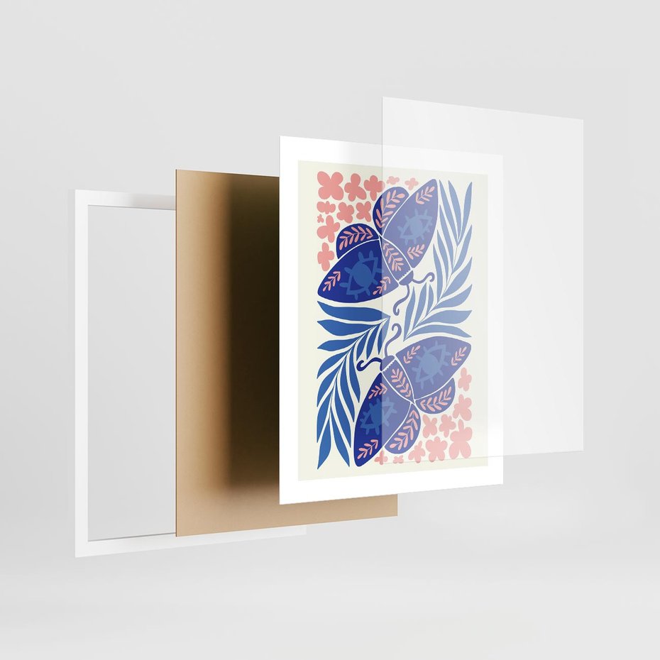 Plakat w ramie 40x50 - Migotliwa Rzeczywistość - ćmy, kwiaty - rama biała