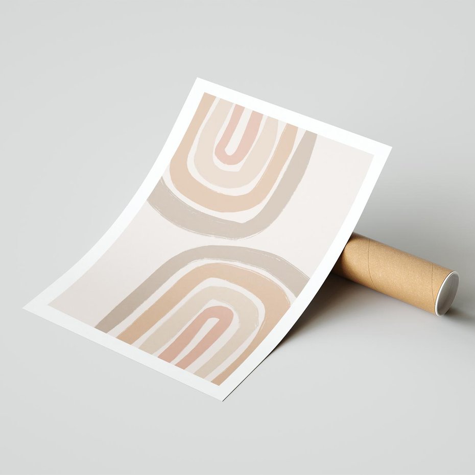 Plakat bez ramy 40x50 - Migotliwe Tęczowe Przestrzenie - abstakcyjne tęcze, delikatne odcienie beżu