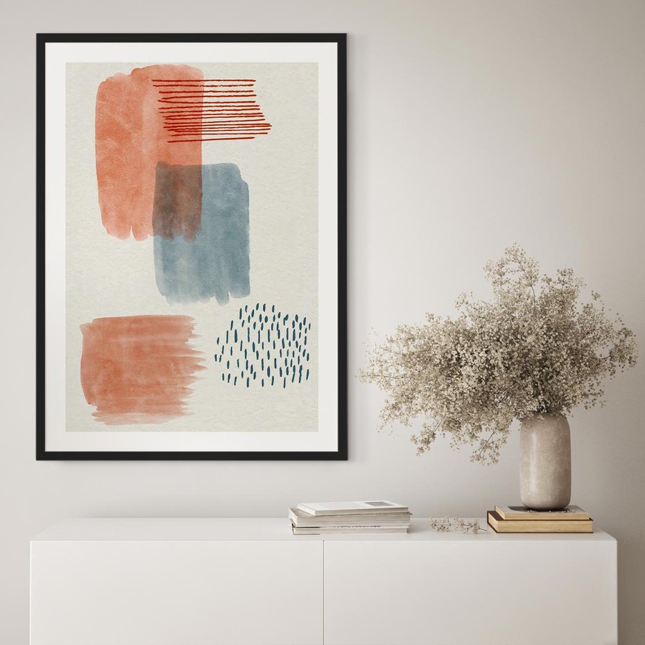 Plakat w ramie 30x40 - Pastelowa Abstrakcja: Maźnięcia Farbą - abstrakcja, maźnięcia farny - rama czarna