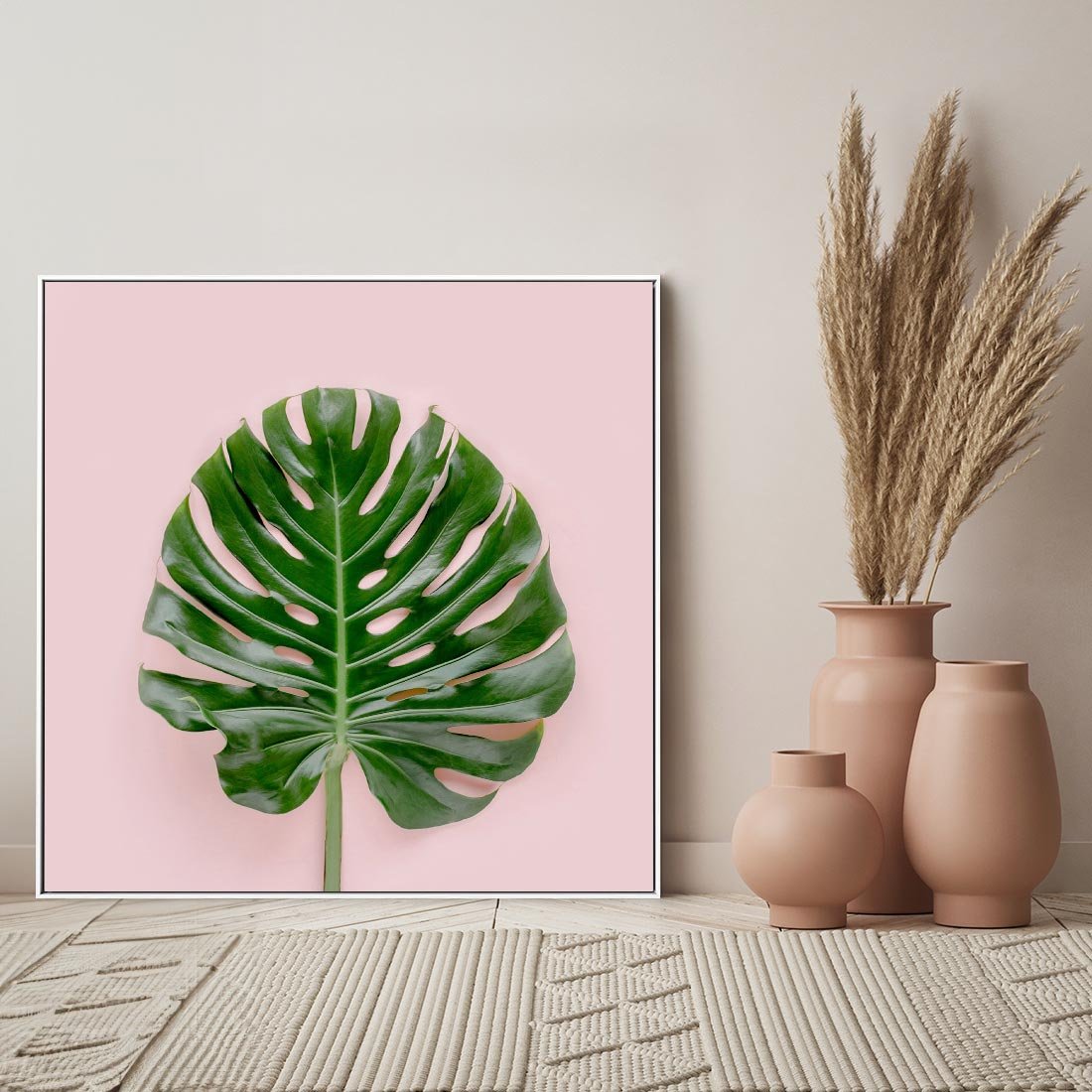 Obraz w ramie 50x50 - Egzotyczna Roślinność - liście, monstera - rama biała