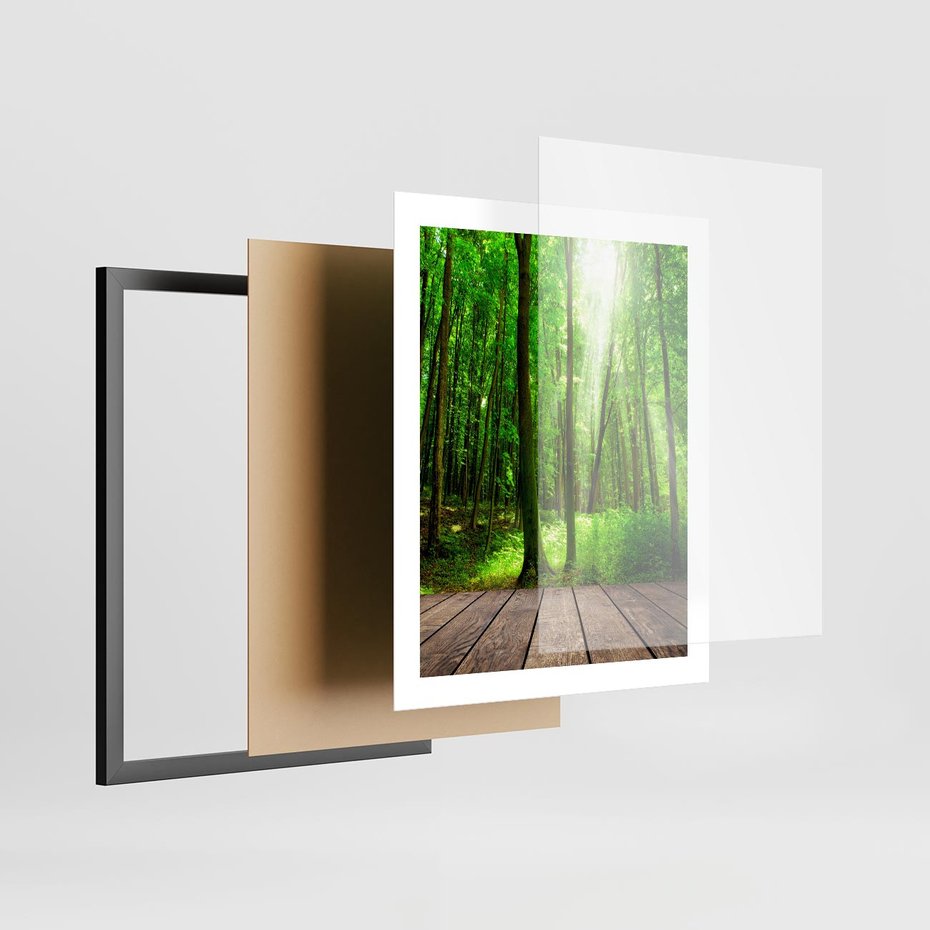 Plakat w ramie 40x50 - Spacer po urokliwej dróżce w lesie - las, dróżka - rama czarna