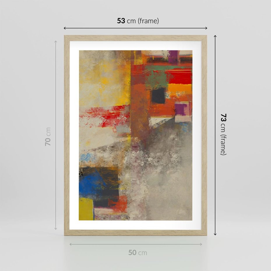 Plakat w ramie 50x70 - Abstrakcja olejna - kształty i kolory - abstrakcja, olejna - rama drewno