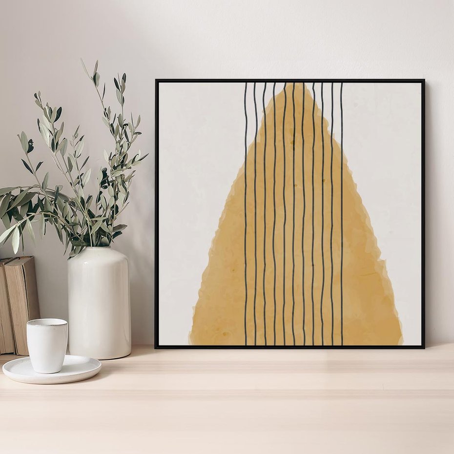 Obraz w ramie 50x50 - Migocące Impulsy - abstrakcyjna akwarelowa plama, nieregularne kreski - rama czarna