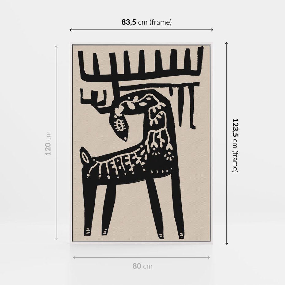 Obraz w ramie 80x120 - Konturem Zdefiniowany - skandynawska sztuka, jeleń - rama biała