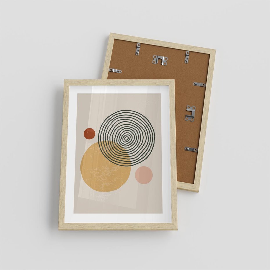 Plakat w ramie 30x40 - Boho Światło - abstrakcyjna sztuka, boho kształty - rama drewno