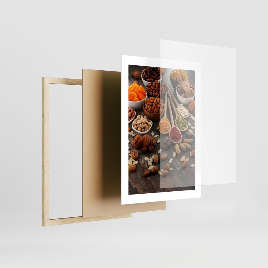 Plakat w ramie 30x40 - Szlachetne smaki kuchni - nasiona, bakalie - rama drewno