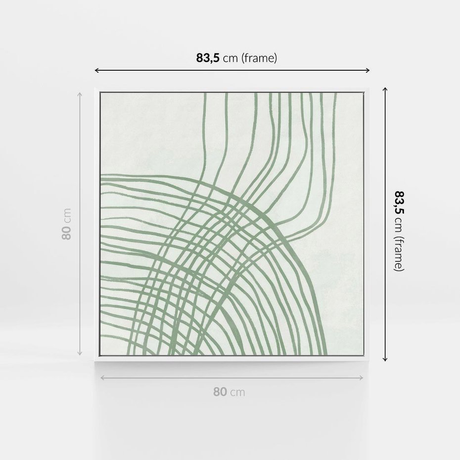 Obraz w ramie 80x80 - Migotliwa Spokojna Zieleń - zielony plakat, abstrakcyjne splątane linie - rama biała