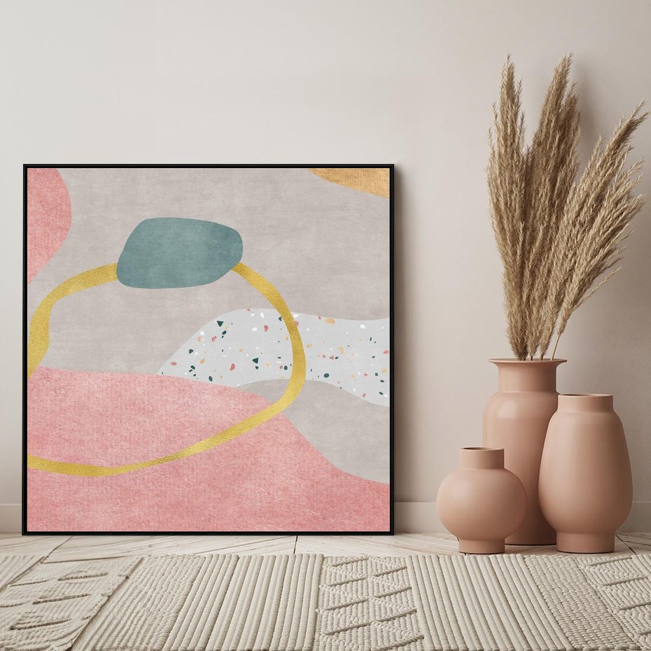 Obraz w ramie 50x50 - Ekspresja w ruchu pędzla - abstrakcja, połączenie kształtów - rama czarna