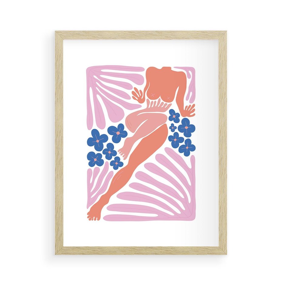 Plakat w ramie 50x70 - Opowieść Ognistych Rytów - nowoczesny kobiecy akt, graficzne kształty - rama drewno