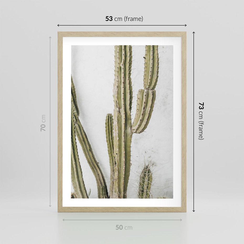 Plakat w ramie 50x70 - Kaktus w Stylu Boho - kaktus, roślina tropikalna - rama drewno