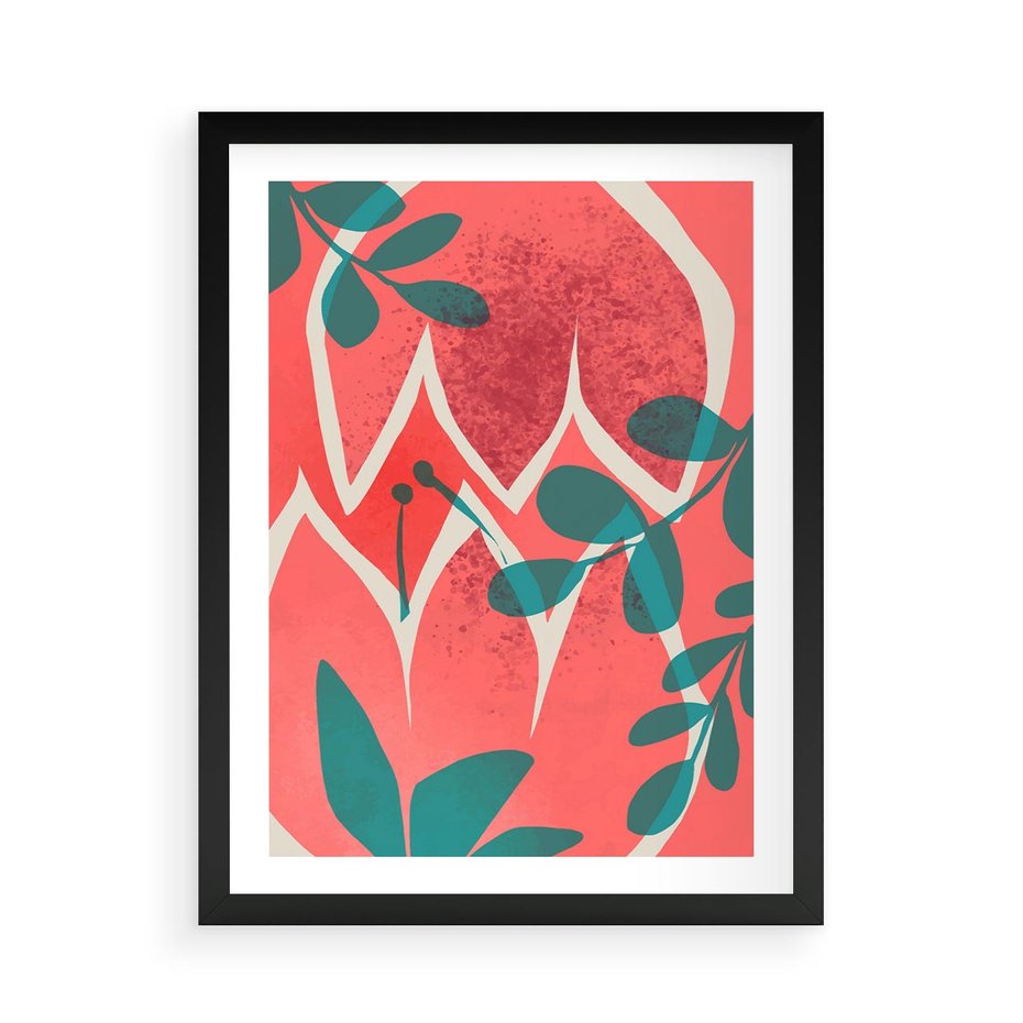 Plakat w ramie 50x70 - Migotliwe Kształty Plam - nowoczesny plakat, abstrakcyjne kwiaty - rama czarna