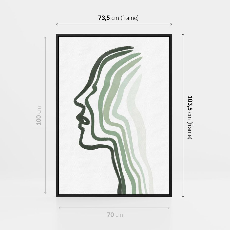 Obraz w ramie 70x100 - Zielony Profil - abstrakcja, zielony portret z profilu - rama czarna