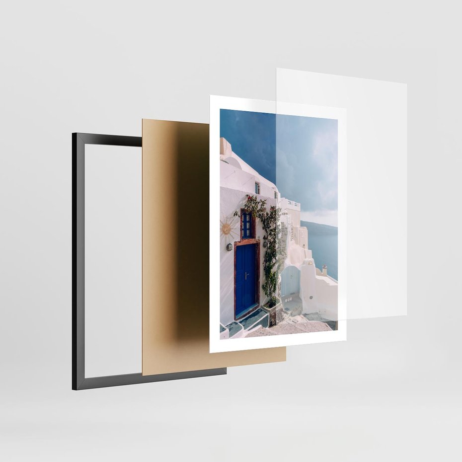 Plakat w ramie 50x70 - Urok Greckiej Wyspy - Santorini, Grecja - rama czarna