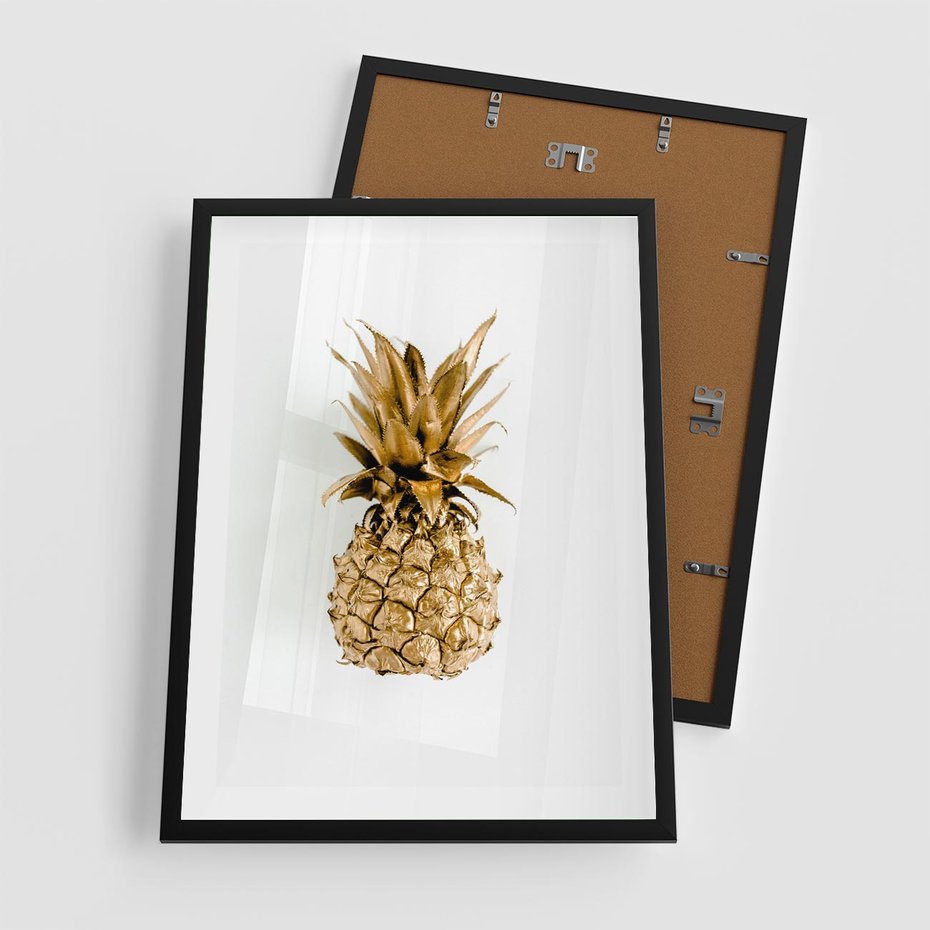 Plakat w ramie 50x70 - Ekskluzywny Akcent - złoty, ananas - rama czarna