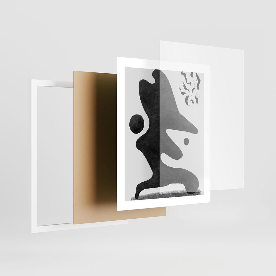 Plakat w ramie 40x50 - Abstrakcja w Monochromii - nowoczesna grafika, abstrakcja - rama biała