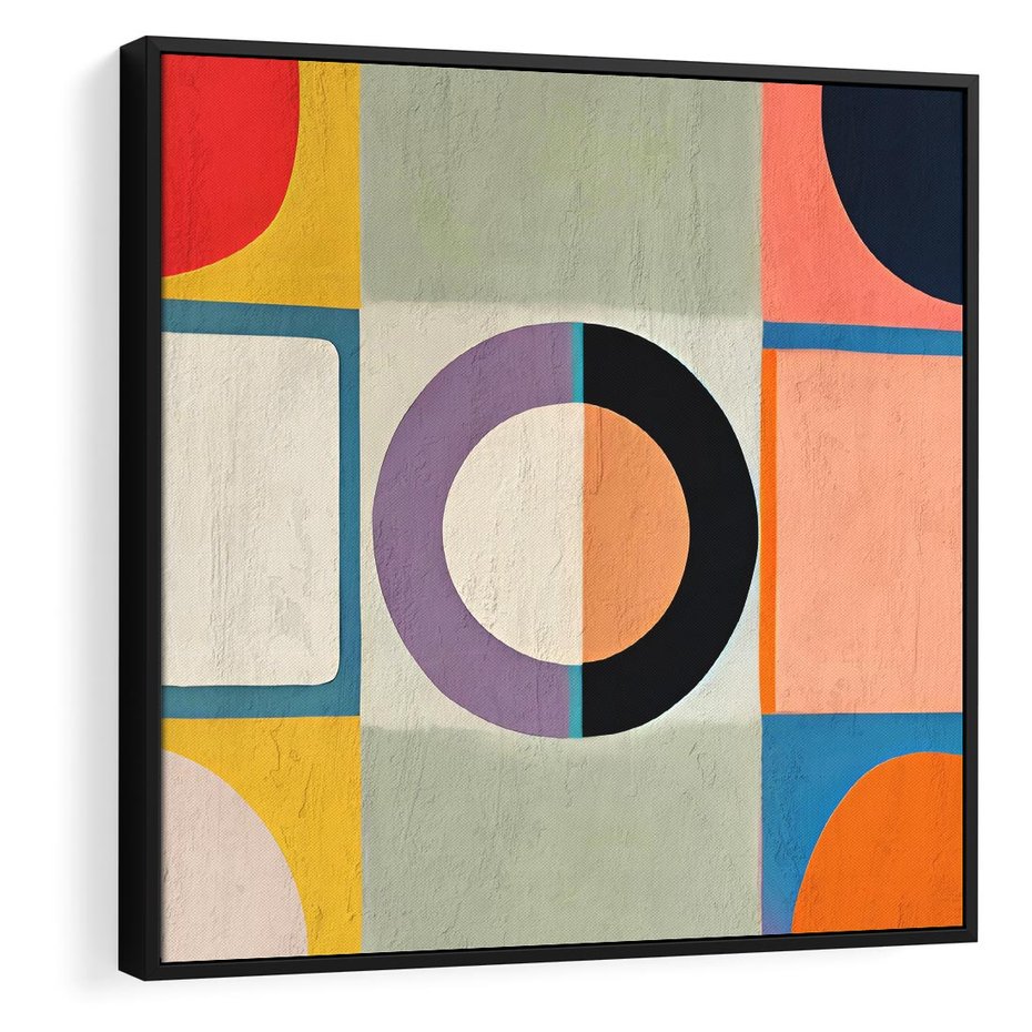 Obraz w ramie 50x50 - Taniec Kształtów Emocji - abstrakcyjne geometryczne kształty, olejny obraz - rama czarna