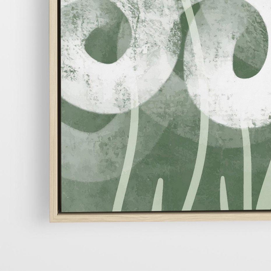 Obraz w ramie 50x50 - Spokojne Plamy Natury - zielony plakat, roślinne motywy - rama drewno