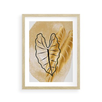 Plakat w ramie 30x40 - Monstera w Złocie - złote liście monstery, grafika - rama drewno