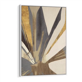 Obraz w ramie 50x70 - Szept roślinnych emocji - olejna abstrakcja, złoto i brąz - rama biała