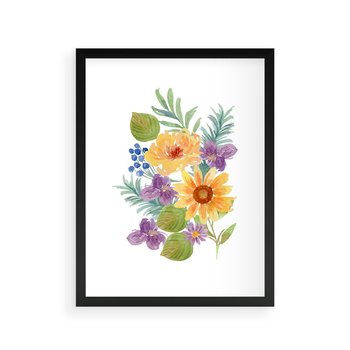 Plakat w ramie 40x50 - Kwiatowe Inspiracje - akwarelowe polne kwiaty, minimalistyczny plakat - rama czarna