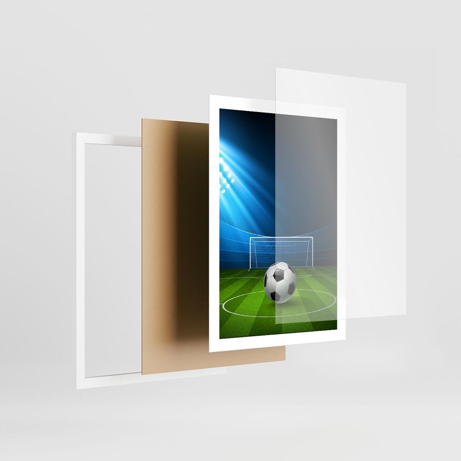 Plakat w ramie 50x70 - Piłkarska ekscytacja w momencie gola - piłka, nożna - rama biała