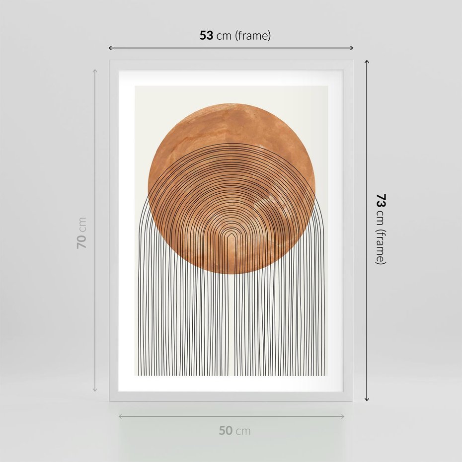Plakat w ramie 50x70 - Konturem Kształtowane - koło, boho styl - rama biała