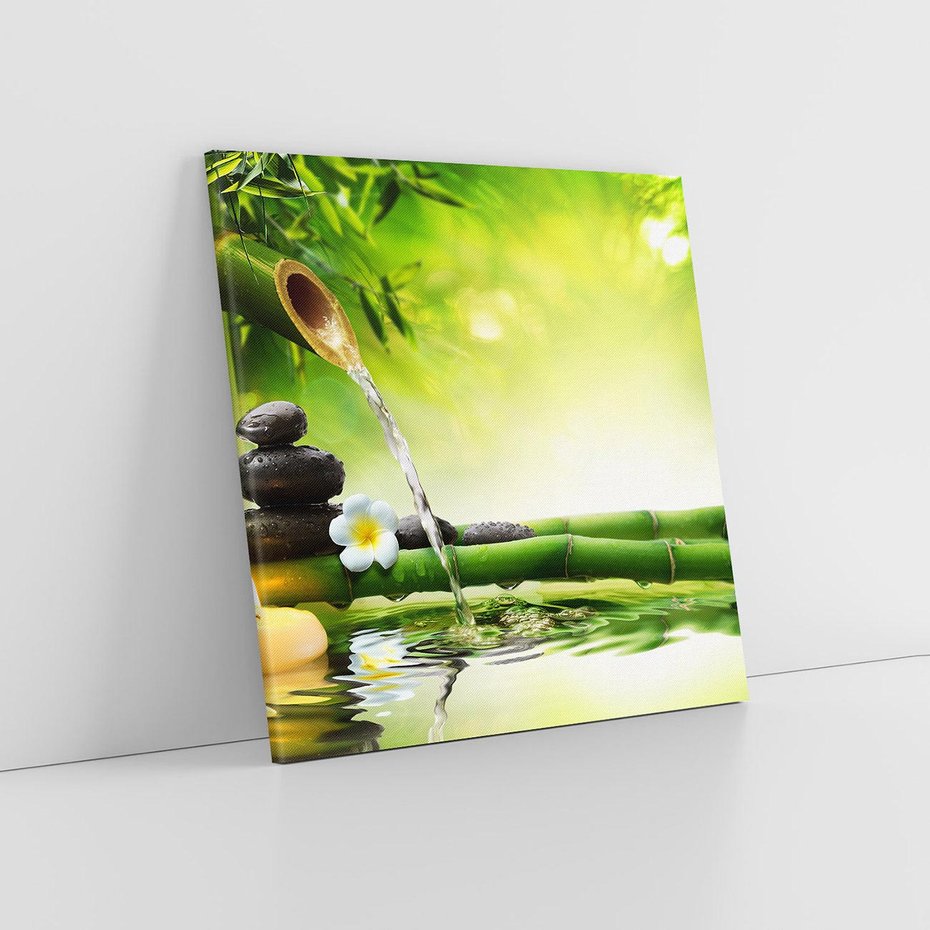 Obraz na płótnie 70x70 - Harmonia natury: Bambus, woda, kamienie - bambus, woda