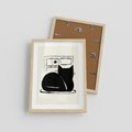 Plakat w ramie 30x40 - Czarny Kot: Prosta Elegancja - grafika, minimalizm - rama drewno