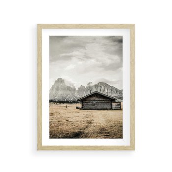Plakat w ramie 30x40 - Surowa Przestrzeń i Górski Ustronny Azyl - chatka w górach, góry - rama drewno