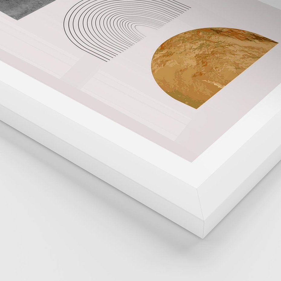 Plakat w ramie 50x70 - Piękno wGeometrycznych Kształtach i Złocie - nowoczesna geometryczna grafika, złote elementy - rama biała