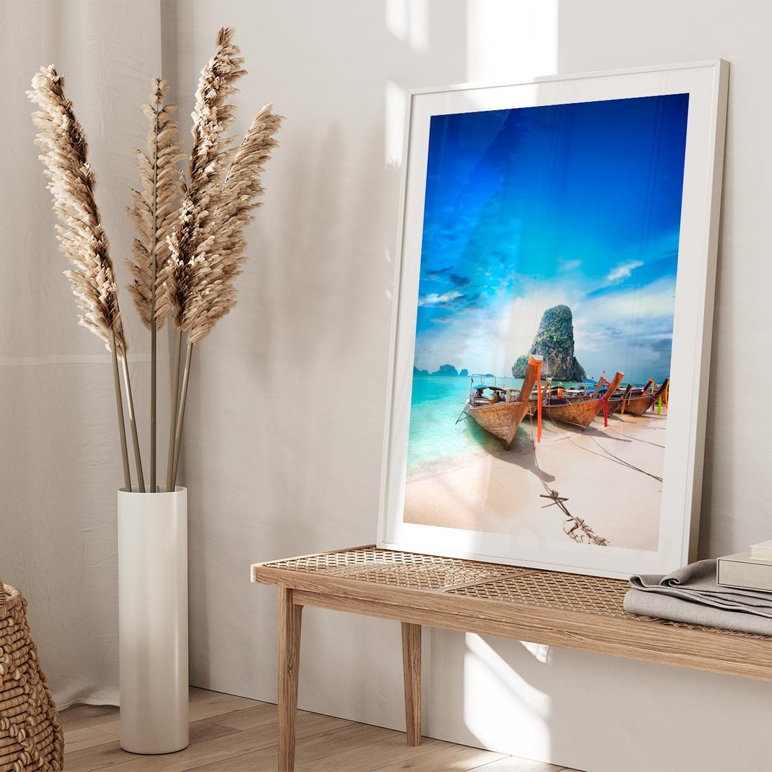 Plakat w ramie 30x40 - Morze na Łodzi - morze, łódź - rama biała