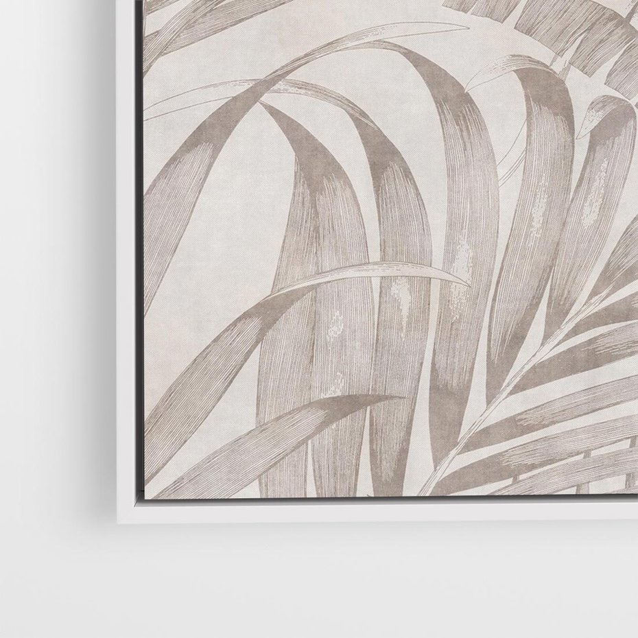 Obraz w ramie 50x50 - Odsłonięte liściowe wspomnienia - monochromatyczne, kolory sepii - rama biała