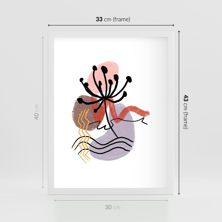 Plakat w ramie 30x40 - Migocące Odsłony - abstrakcyjna sztuka, liść dmuchawiec - rama biała