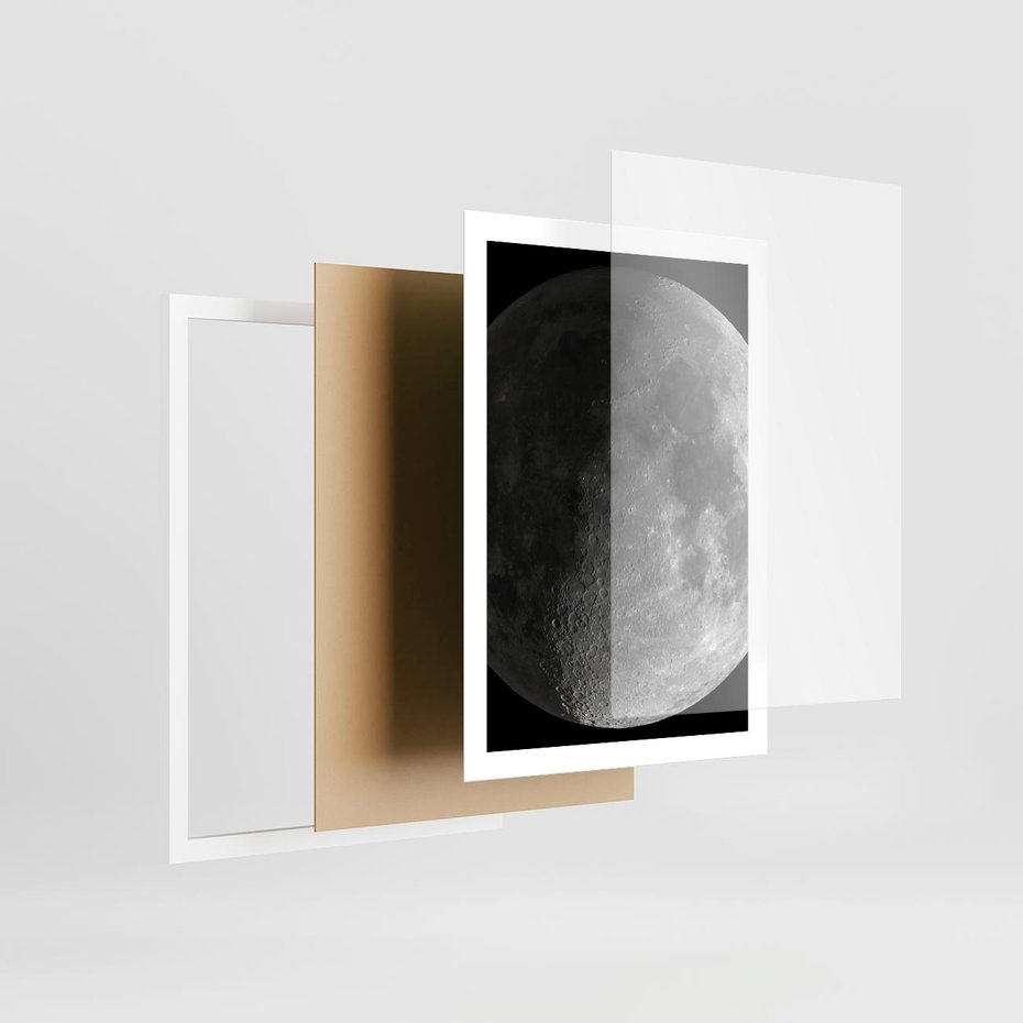 Plakat w ramie 50x70 - Kontrastowy księżyc w czerni i bieli - księżyc, czarno - rama biała