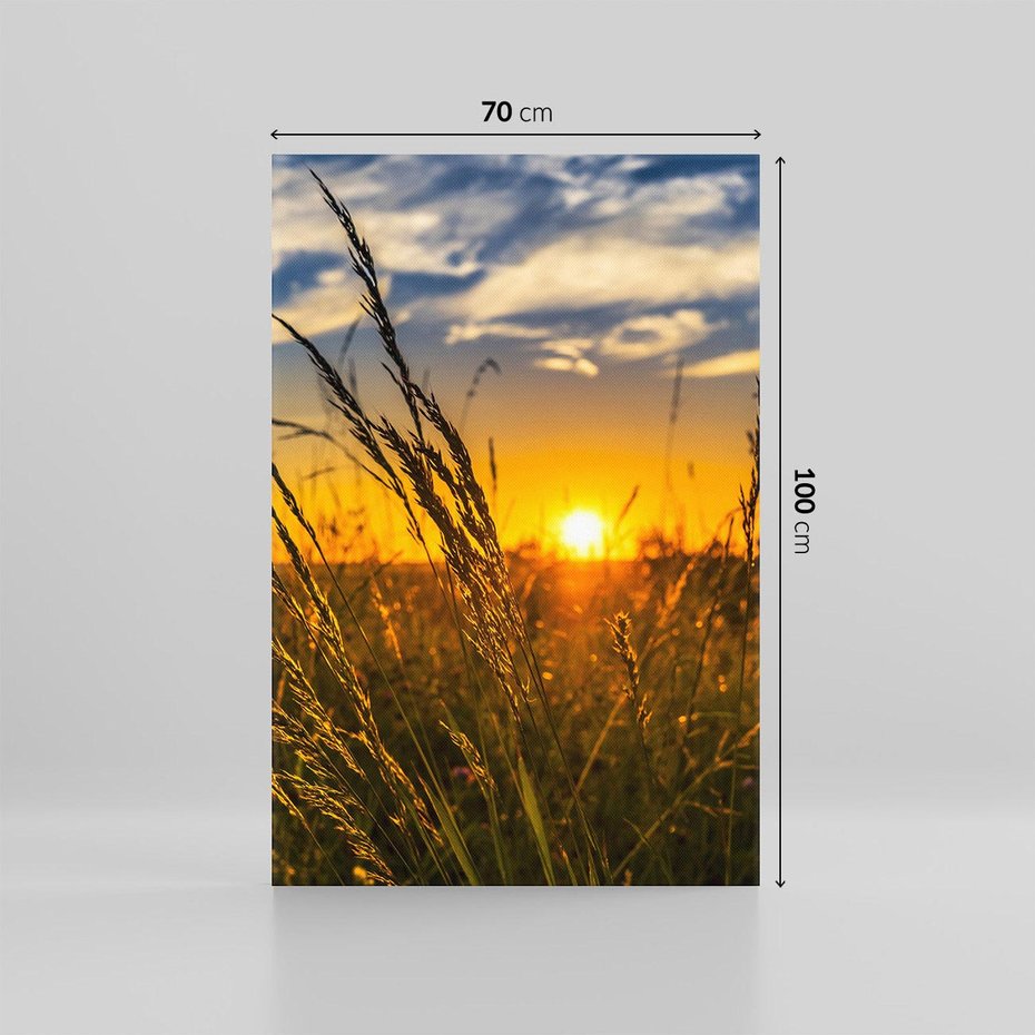 Obraz na płótnie 70x100 - "Zachód Słońca, Łąka - Magiczna Aura - zachód, słońca