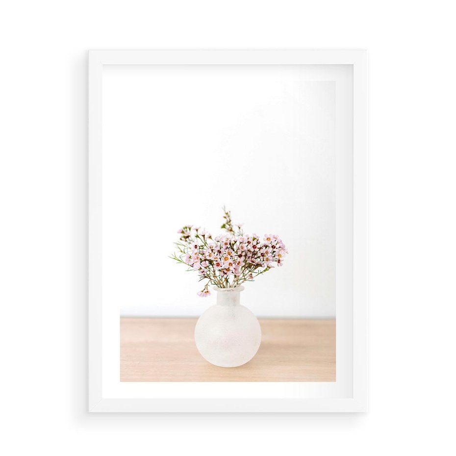 Plakat w ramie 50x70 - Kwiaty w Minimalistycznym Wazonie - kwiaty, wazon - rama biała