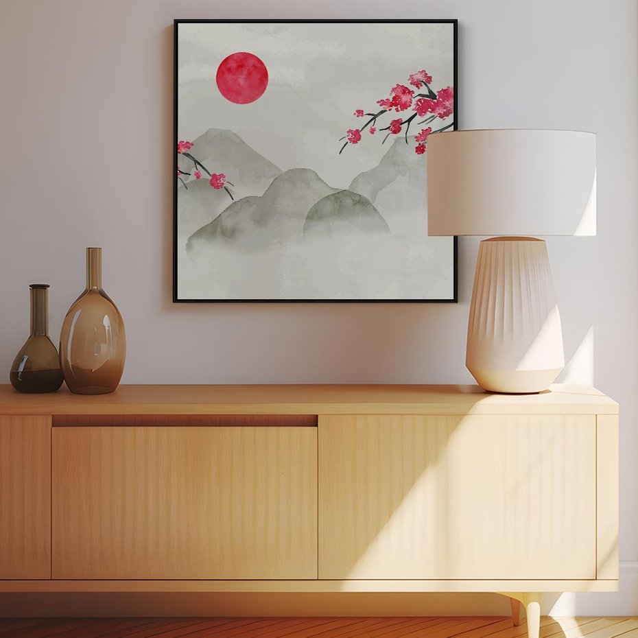 Obraz w ramie 50x50 - Harmonia Japandi - styl japandi, japonia - rama czarna