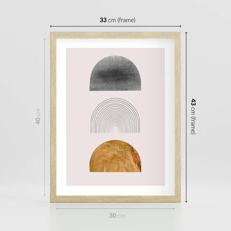 Plakat w ramie 30x40 - Piękno wGeometrycznych Kształtach i Złocie - nowoczesna geometryczna grafika, złote elementy - rama drewno