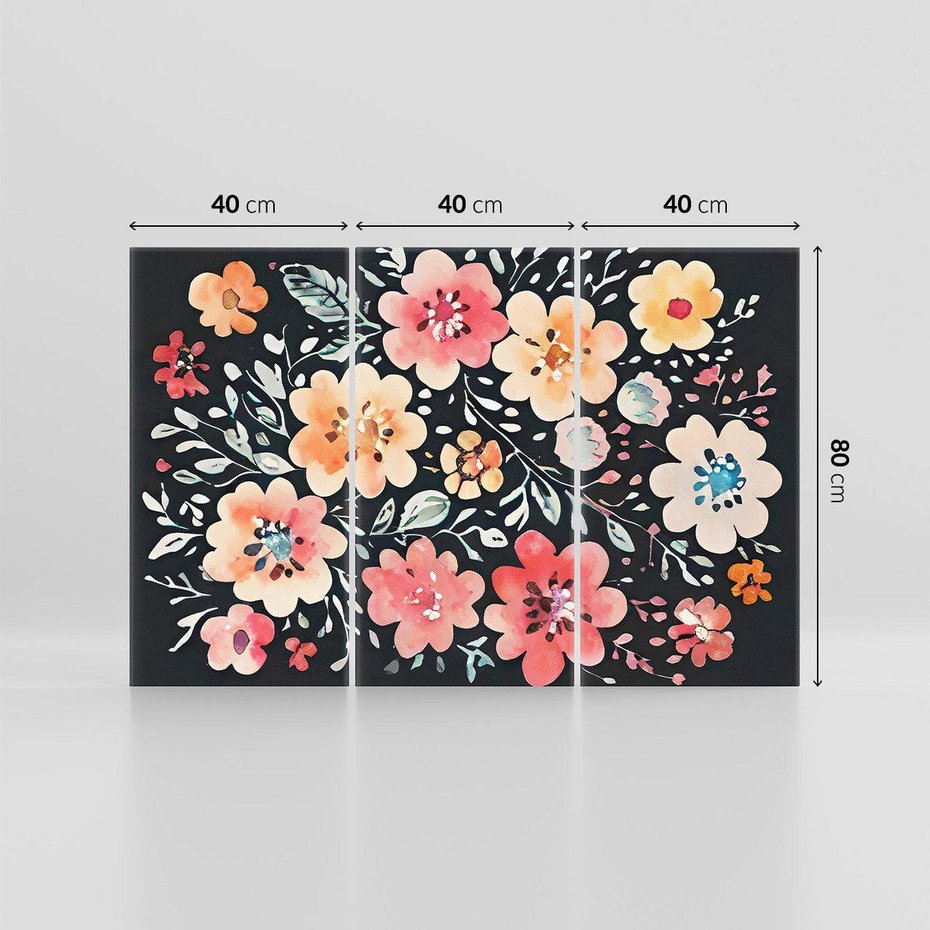 Obraz na płótnie 120x80 - Labirynty melancholii - akwarelowe, pastelowe kwiaty na czarnym tle