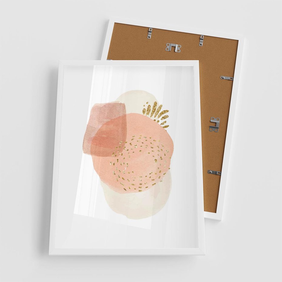 Plakat w ramie 50x70 - Migotliwe Kształty i Plamy - abstrakcyjne akwarelowe plamy, minimalizm - rama biała