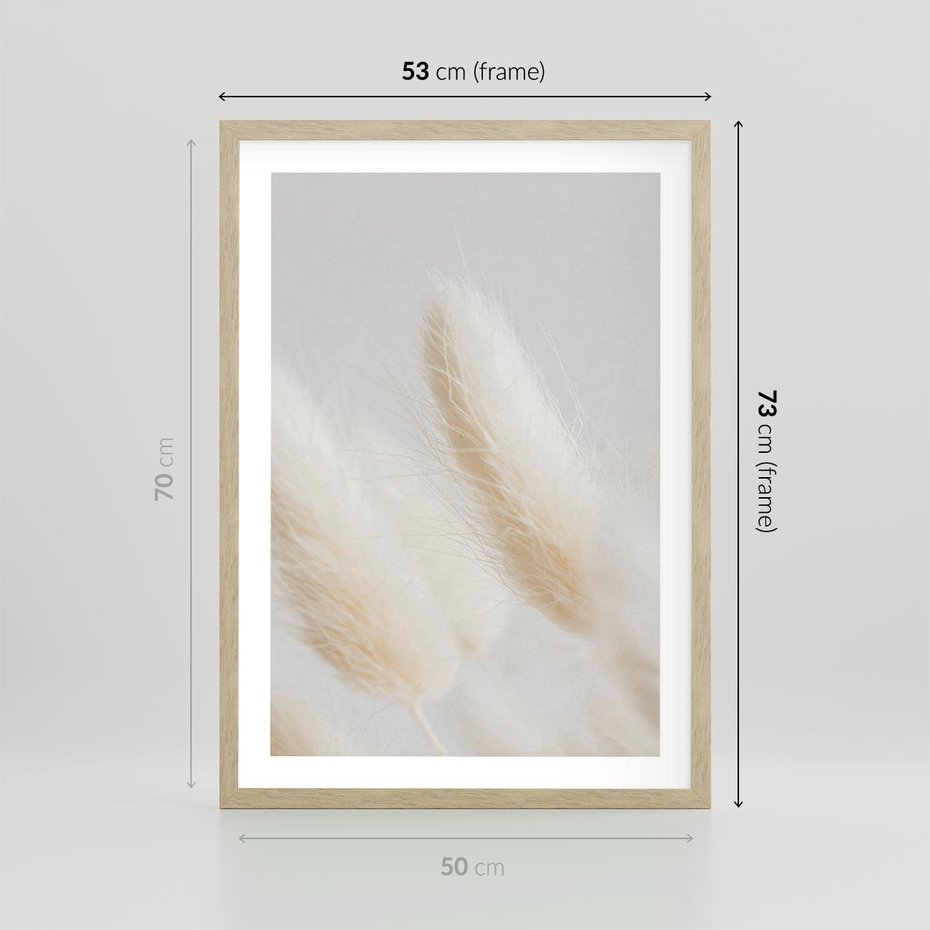 Plakat w ramie 50x70 - Czysty Minimalizm - białe trawy, minimalizm - rama drewno