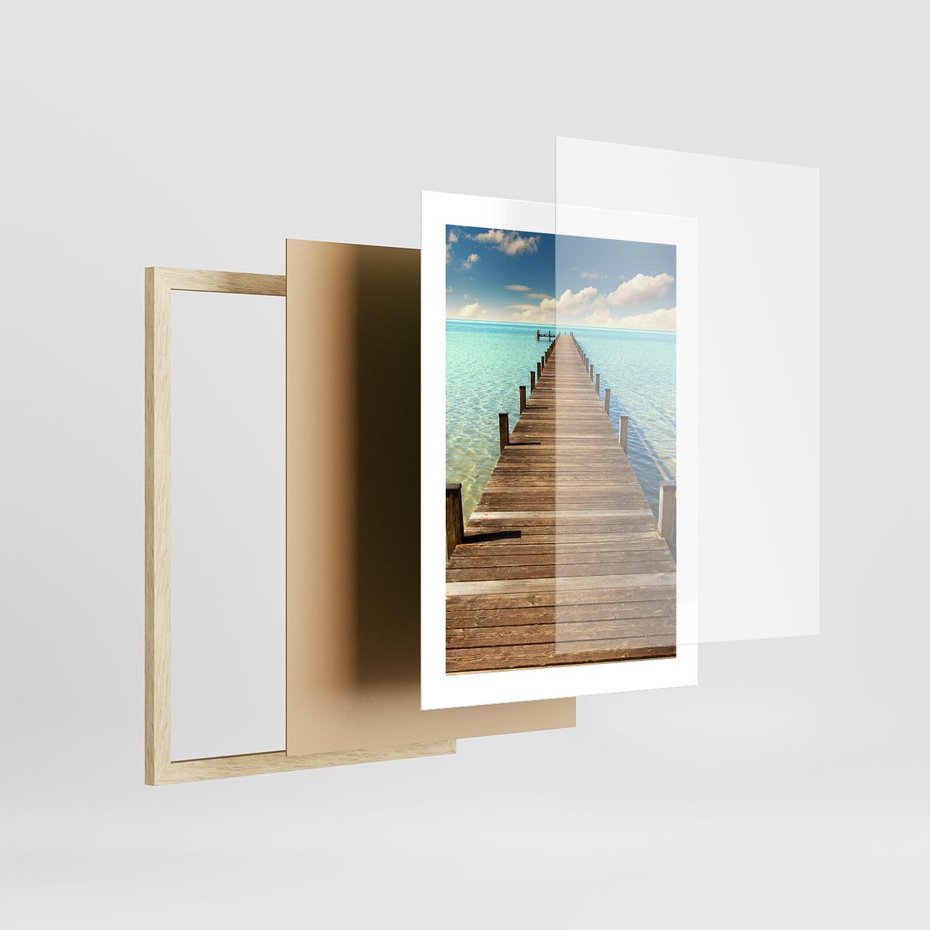 Plakat w ramie 30x40 - Pomost nad morską przestrzenią - pomost, morze - rama drewno