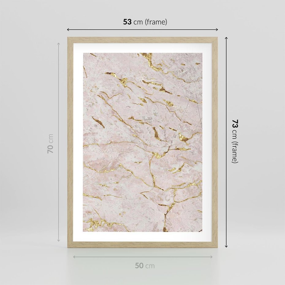 Plakat w ramie 50x70 - Beżowy Marmur i Złoto - marmur, beżowy marmur - rama drewno