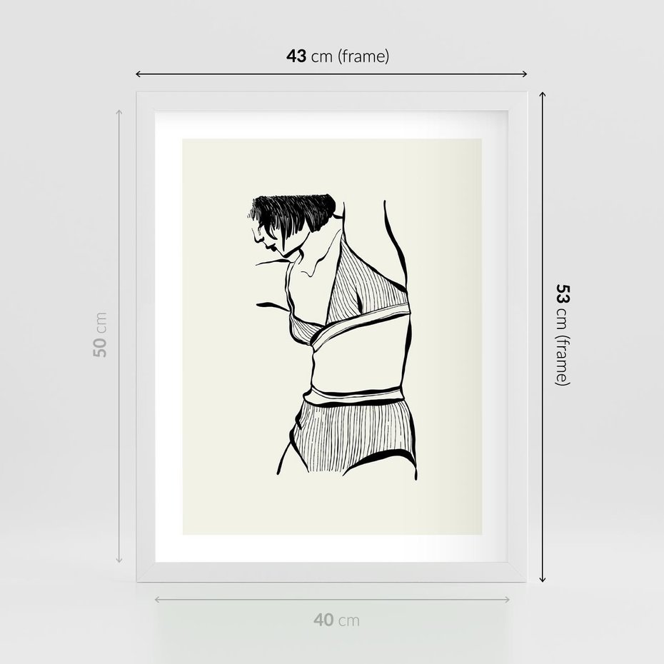 Plakat w ramie 40x50 - Minimalistyczny Urok - szkic, kobieta w bieliźnie - rama biała