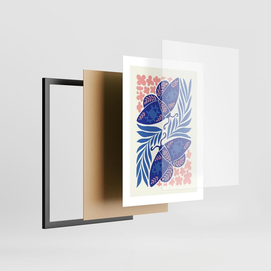 Plakat w ramie 30x40 - Migotliwa Rzeczywistość - ćmy, kwiaty - rama czarna