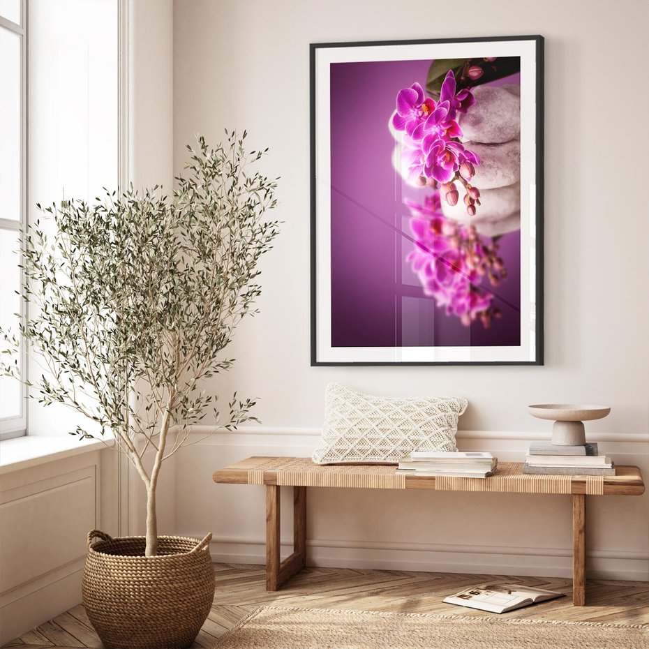 Plakat w ramie 50x70 - Relaksująca orchidea w spa - spa, orchidea - rama czarna