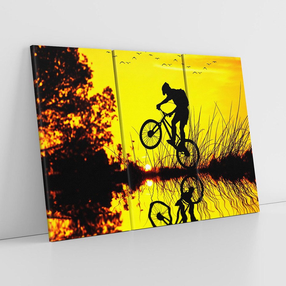 Obraz na płótnie 120x80 - Rower przy zachodzie słońca - rower, zachód