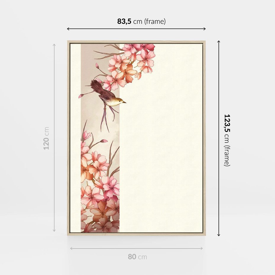 Obraz w ramie 80x120 - Rozkwitające Marzenia - japońska sztuka, ptak - rama drewno