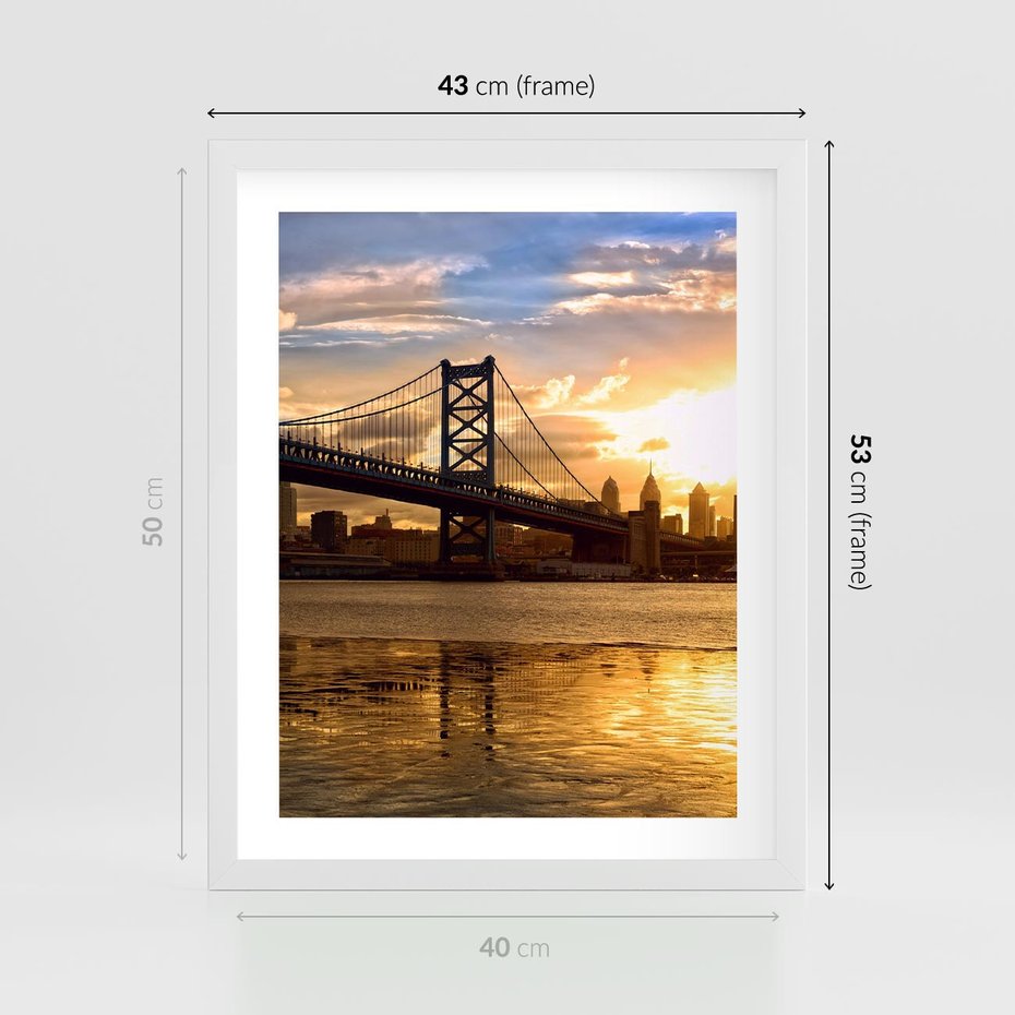Plakat w ramie 40x50 - Most w mieście - most, miasto - rama biała